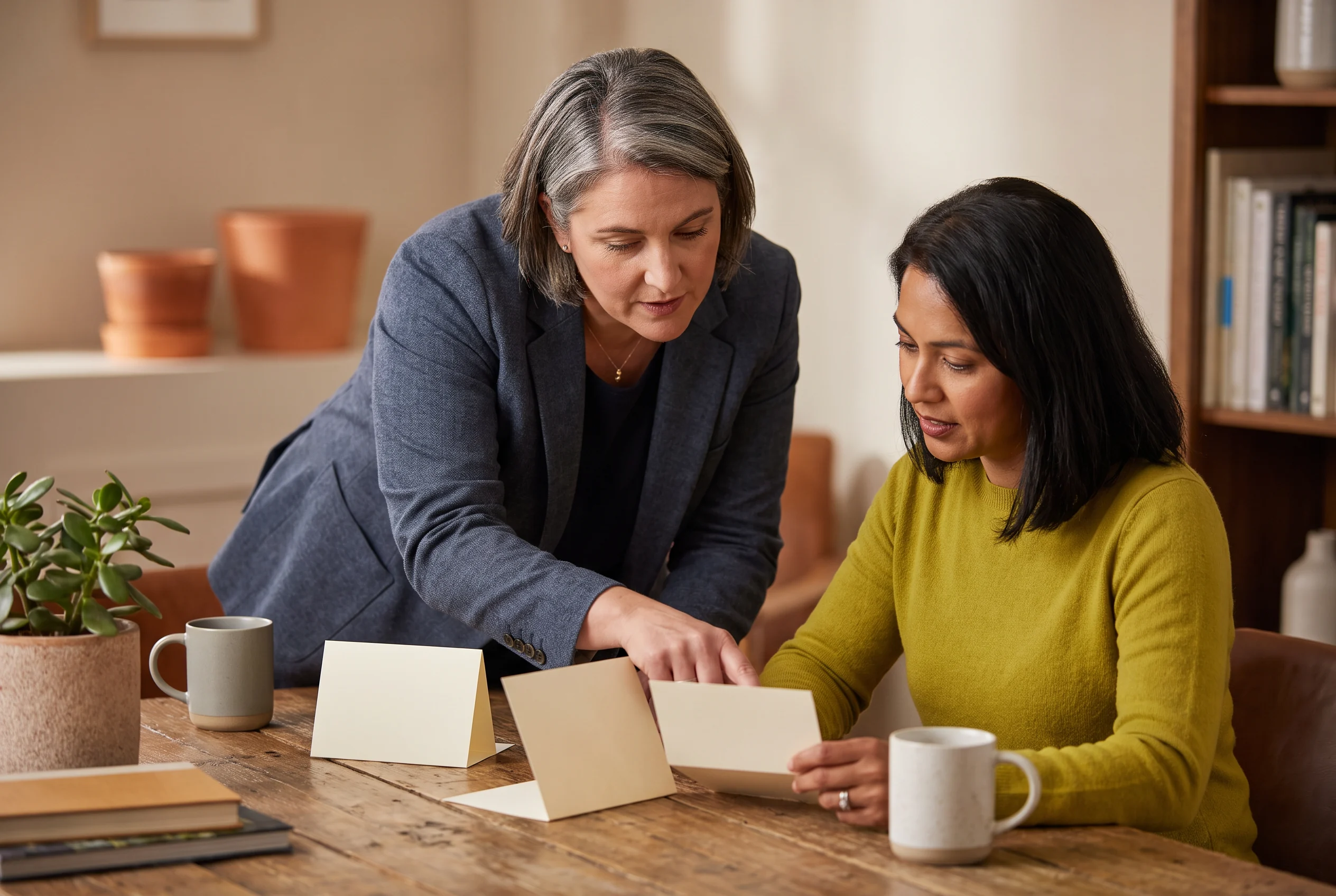 Two people reviewing a document at a table